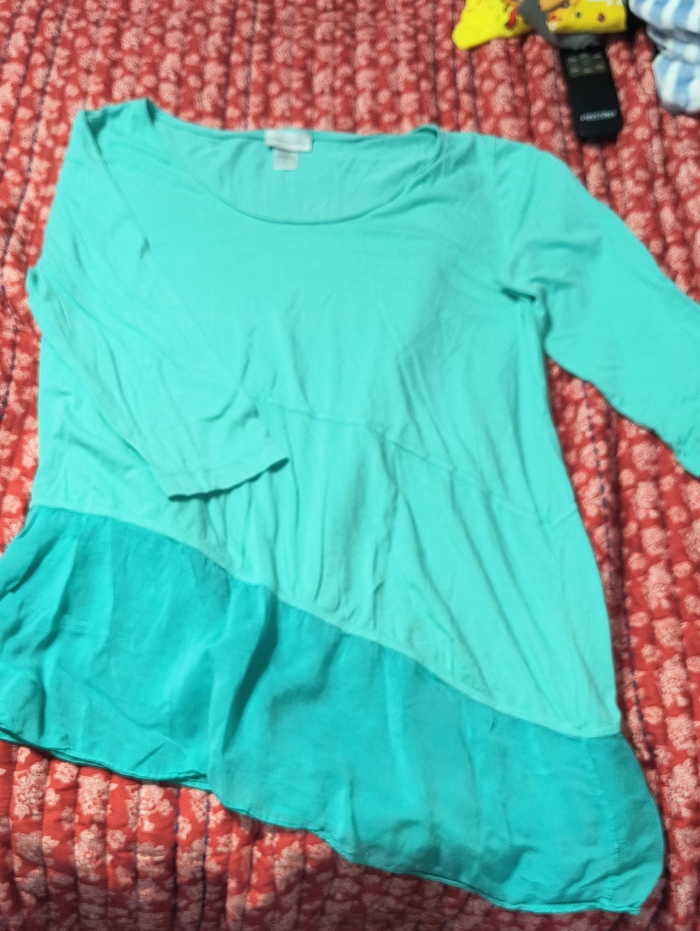 Soft Surroundings Women's Two-Tone Turquoise Scoop Neck Top